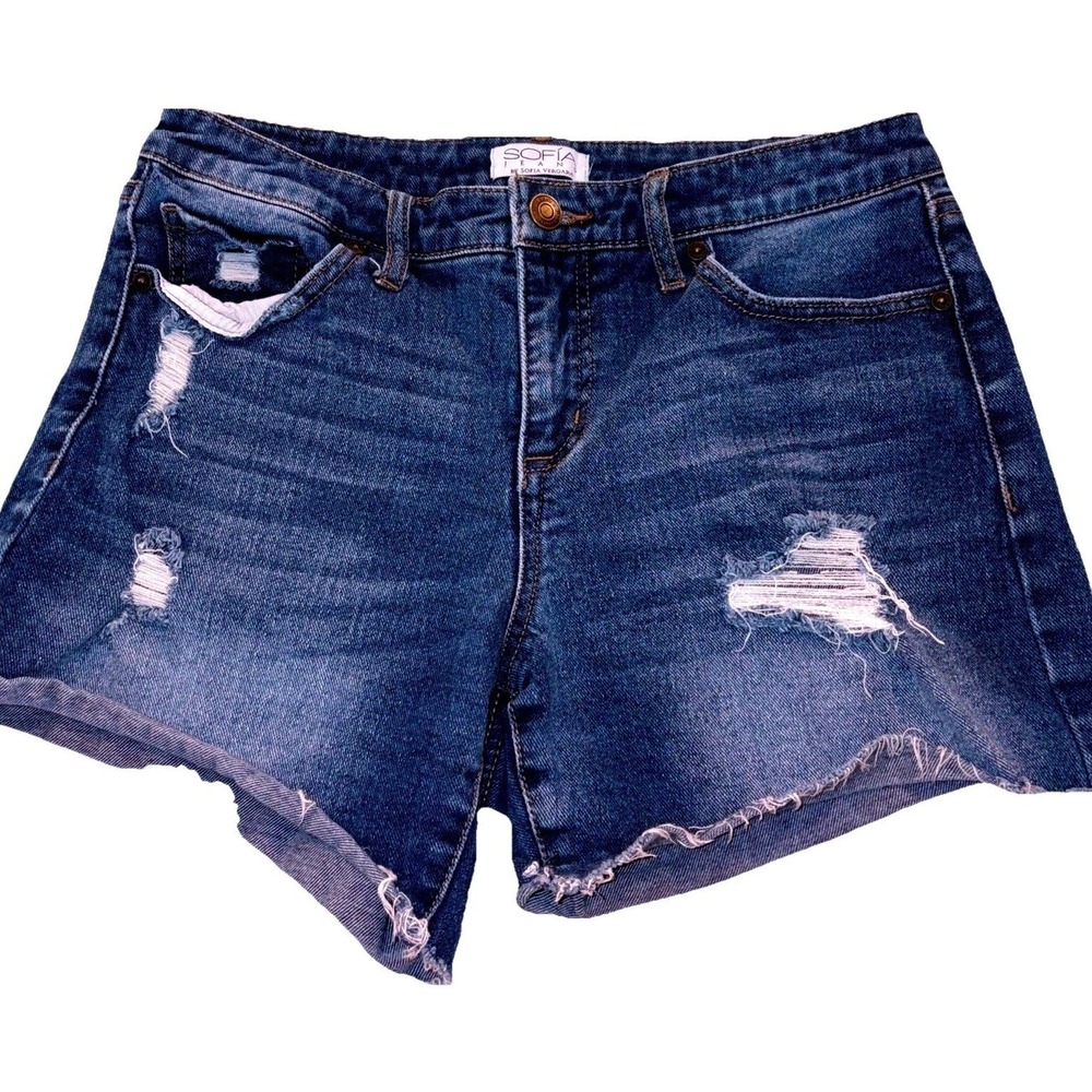 Sofia Jeans by Sofia Vergara Women's Cut-Off Denim Shorts Size 4 Blue Distressed